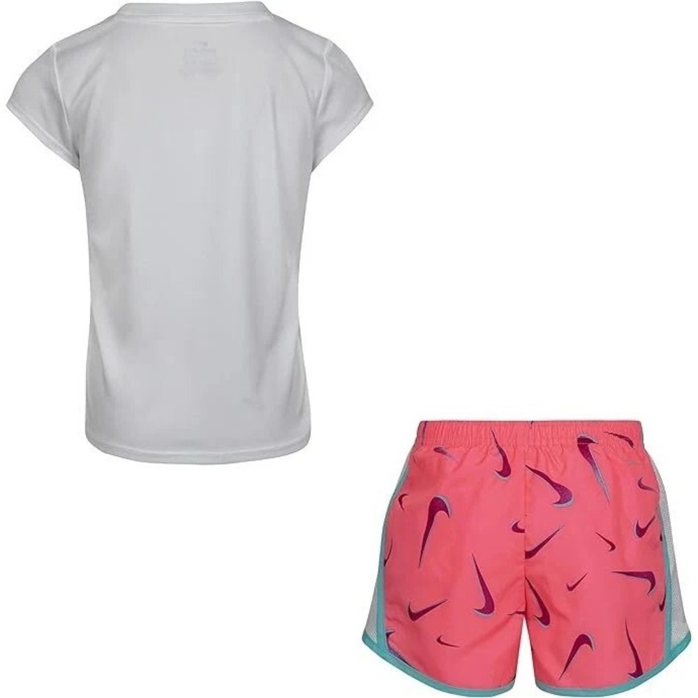 Nike Dri-Fit Little Girl's 2-Piece Graphic Tee & Short Set 3T Sunset Pulse - Picture 2 of 12